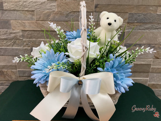 Baby Blue Lace Basket With Bear Pick