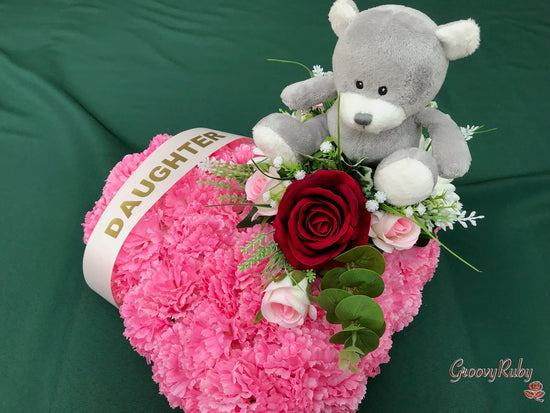 Baby Pink Heart With Grey Bear