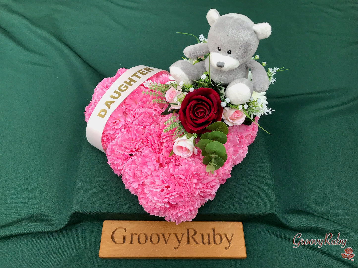 Baby Pink Heart With Grey Bear